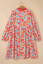 Load image into Gallery viewer, Pink Plus Size Button V Neck Leopard Print Puff Sleeve Loose Mini Dress