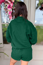 Load image into Gallery viewer, Dark Green Christmas Slogan Print Mock Neck Pullover and Shorts Set
