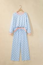 Load image into Gallery viewer, Pink Polka Dot Contrast Trim Long Sleeve Top Drawstring Shift Pants Set