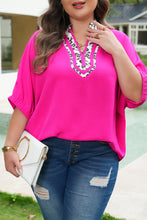 Load image into Gallery viewer, Rose Red Leopard Accent Notched Neck Plus Size Short Sleeve Top