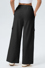 Load image into Gallery viewer, Black Solid Color Drawstring Elastic Waist Cargo Patch Pocket Active Pants
