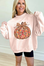 Load image into Gallery viewer, Apricot Pink Floral Pumpkin Graphic Mock Neck Oversized Sweatshirt