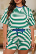 Load image into Gallery viewer, Rose Stripe Boxy Tee Drawstring Elastic Waist Plus Size Short Set