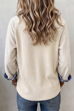 Load image into Gallery viewer, Light Grey Ribbed Denim Colorblock Detail Button Collar Long Sleeve Top