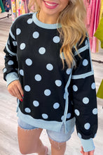 Load image into Gallery viewer, White Polka Dot Contrast Patchwork Round Neck Baggy Sweatshirt