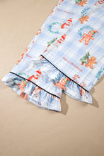 Load image into Gallery viewer, Sky Blue Plaid Cartoon Christmas Pattern Shirt Top 2pcs Pajama Set