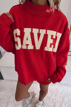 Load image into Gallery viewer, Fiery Red Saved By Grace Embroidered Detail Letter Graphic High Neck Sweatshirt