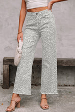 Load image into Gallery viewer, Brown Leopard Frayed Edge Wide Leg High Waist Jeans