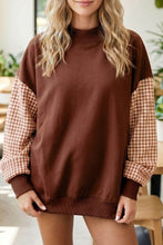 Load image into Gallery viewer, Pink Plaid Sleeve Colorblock Loose Tunic Sweatshirt