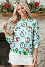 Load image into Gallery viewer, Sky Blue Abstract Dog Print Ribbed Cuff Round Neck Long Sleeve Sweatshirt