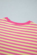 Load image into Gallery viewer, Pink Stripe Colorblock Trim Crew Neck Loose Tee Drawstring Elastic Waist 2pcs Pant Set