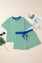 Load image into Gallery viewer, Rose Stripe Boxy Tee Drawstring Elastic Waist Plus Size Short Set