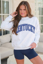 Load image into Gallery viewer, Light Grey High Neck Embroidered Checkered Letter Game Day Sweatshirt