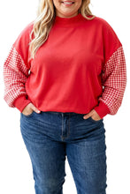 Load image into Gallery viewer, Russet Orange Patchwork Plaid Loose Fit Long Sleeve Plus Size Sweatshirt