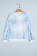Load image into Gallery viewer, Light Blue Plaid Round Neck Long Sleeve Sweatshirt