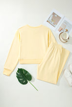 Load image into Gallery viewer, Yellow Cream Eyelet Embroidered Lace Patchwork Cropped Pullover Drawstring Pants Set