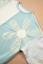 Load image into Gallery viewer, Light Blue Plaid Patchwork Round Neck Long Sleeve Top