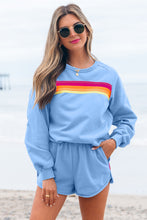 Load image into Gallery viewer, Bonbon Striped Accent Pullover and Shorts Two Piece Casual Set