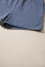 Load image into Gallery viewer, Blue Stripe Ribbed Patchwork Mock Neck Baggy Pullover Matching Shorts Set