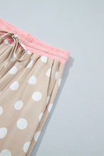 Load image into Gallery viewer, Khaki Polka Dot Contrast Trim Long Sleeve Top Drawstring Shift Pants Set
