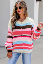 Load image into Gallery viewer, Pink Stripe Striped Colorblock Drop Shoulder Cardigan