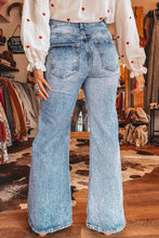 Load image into Gallery viewer, Sail Blue Acid Wash Pocket Detail Flare Jeans