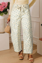 Load image into Gallery viewer, Beige Grommet Knot Waist Floral Barrel Leg Jeans