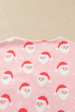 Load image into Gallery viewer, Pink Christmas Santa Print Frilled Button Front Long Sleeve Top Lounge Pant Set