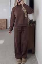 Load image into Gallery viewer, Coffee Solid Color Piping Trim Mock Neck Pullover Drawstring Pants Set
