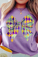 Load image into Gallery viewer, Wisteria Mardi Gras Bowknot Pattern Crew Neck T Shirt
