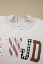 Load image into Gallery viewer, Coffee WWJD Mix Pattern Letter Graphic Exposed Seam Loose Plus Size Sweatshirt