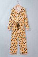 Load image into Gallery viewer, Orange Halloween Pumpkin Print Two Piece Long Sleeve Lounge Set