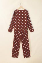 Load image into Gallery viewer, Pink Polka Dot Print Side Stripe Detail Long Sleeve Top Casual Pant Set