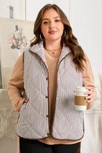 Load image into Gallery viewer, Brown Stripe Quilted Wavy Hem Snap Button Plus Size Vest