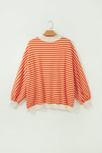 Load image into Gallery viewer, Orange Stripe Striped Textured Stand Neck Oversized Long Sleeve Top