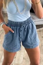 Load image into Gallery viewer, Dusk Blue Smocked Elastic Waist Denim Shorts