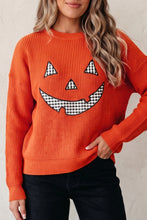 Load image into Gallery viewer, Orange Drop Shoulder Long Sleeve Round Neck Halloween Sweater