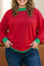 Load image into Gallery viewer, Orange Polka Dot Patchwork Round Neck Plus Size Sweatshirt