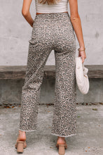 Load image into Gallery viewer, Brown Leopard Frayed Edge Wide Leg High Waist Jeans
