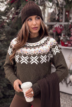 Load image into Gallery viewer, Chicory Coffee Christmas Theme Geometric Pattern Knit Round Neck Shift Sweater