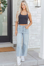 Load image into Gallery viewer, Sail Blue Frayed Cropped Barrel Jeans