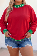 Load image into Gallery viewer, Orange Polka Dot Patchwork Round Neck Plus Size Sweatshirt