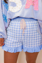 Load image into Gallery viewer, Pink Gingham Print Ruffle Striped Detail Lace Tie Shorts