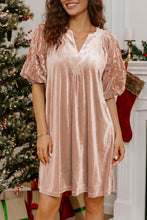 Load image into Gallery viewer, Light French Beige Embroidered Sleeve Velvet Mini Shift Dress