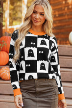 Load image into Gallery viewer, Black High Neck Drop Shoulder Geometric Print Sweater