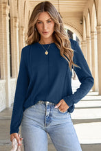 Load image into Gallery viewer, Navy Blue Solid Exposed Seam Crew Neck Long Sleeve Top