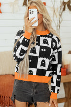 Load image into Gallery viewer, Black High Neck Drop Shoulder Geometric Print Sweater