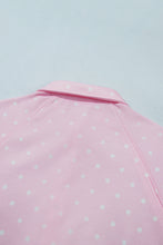 Load image into Gallery viewer, Pink Polka Dot Print Metal Button Collar Casual Pullover Sweatshirt