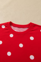 Load image into Gallery viewer, Red Polka Dot Raw Hem Relaxed Pullover Loose Skort Two Piece Set
