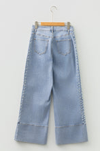 Load image into Gallery viewer, Beau Blue Mid Rise Pearl Embellished Split Wide Leg Jeans